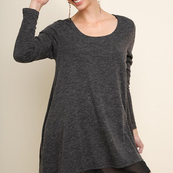 Tan Umgee Womens Dress Heathered Long Sleeve - Picture 4 of 5